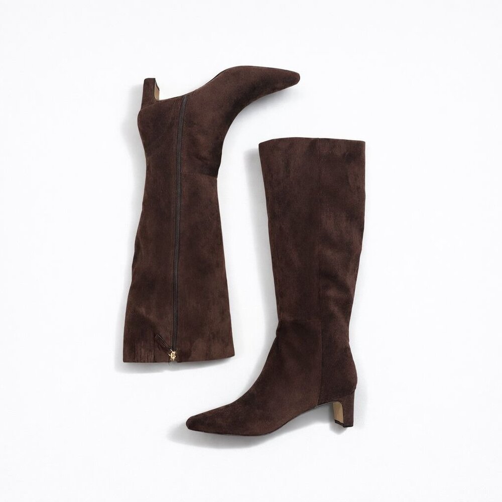 J.Crew Factory Sueded Snip-Toe Tall Boots Women's Size 9M Dark Walnut